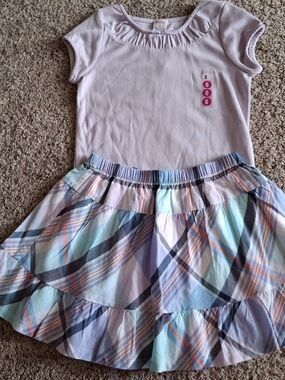 Gymboree Light Pink Short-Sleeve Top with Pastel Plaid Tiered Skirt